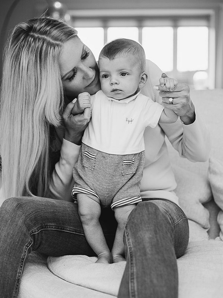 black and white home baby session