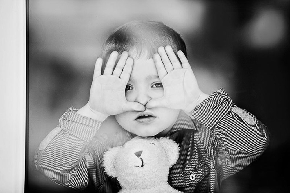 black and white child portrait