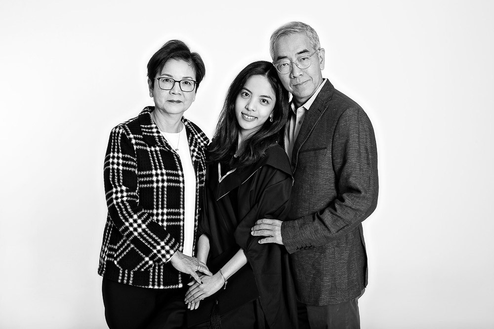 black and white studio graduation family portraits london