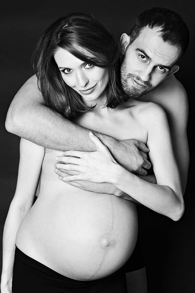 black and white maternity photography in a studio 