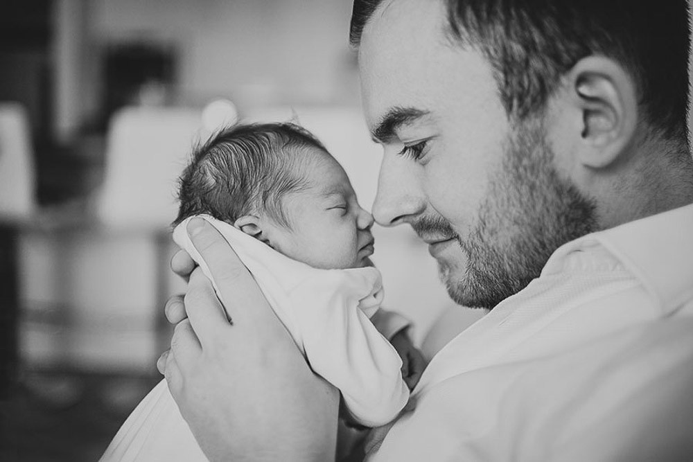 black and white home newborn photography