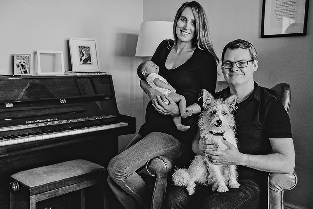 newborn family photoshoot at home with a dog