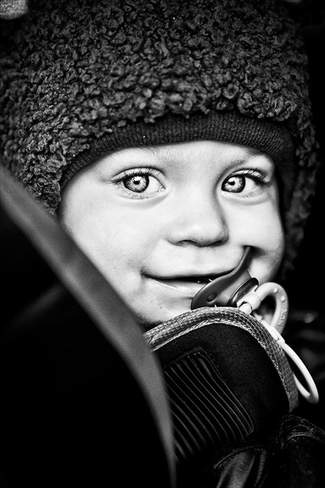black and white baby portrait outdoor london