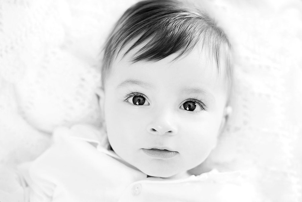 black and white studio professional baby photoshoot