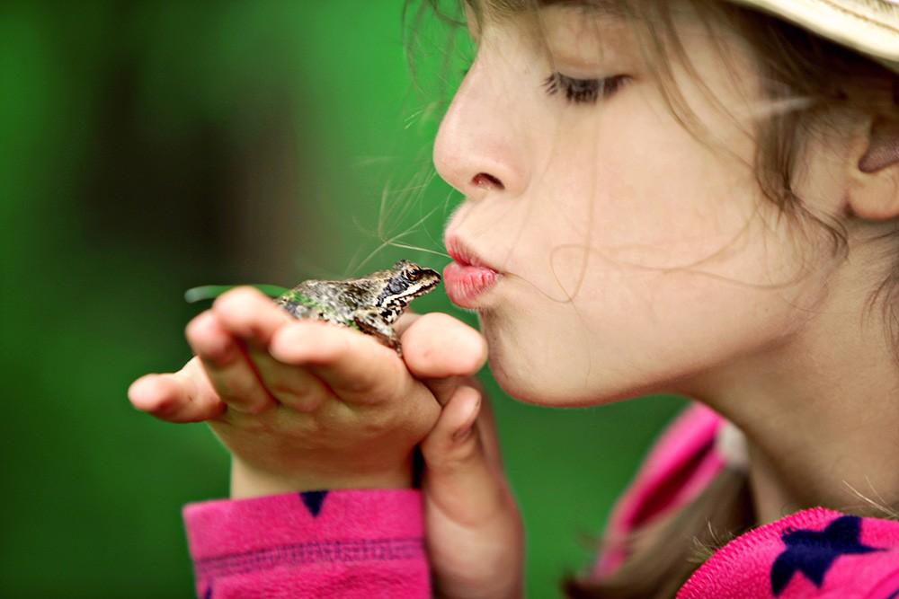 professional children portrait photography in london child kissing a frog
